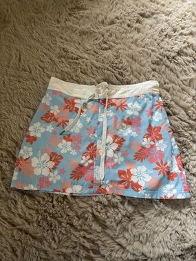 Forever 21 Blue Floral Mini Skirt with Coral and White Accents